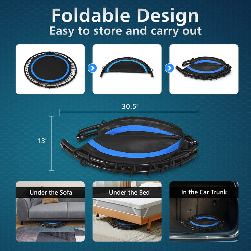 40" Foldable Indoor and Outdoor Mini Fitrness Trampoline with Adjustable Handle