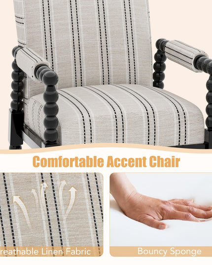 Giantex Mid Century Modern Spindle Accent Chair Set of 1/2, Upholstered Armchair w/Rubber Wood Frame