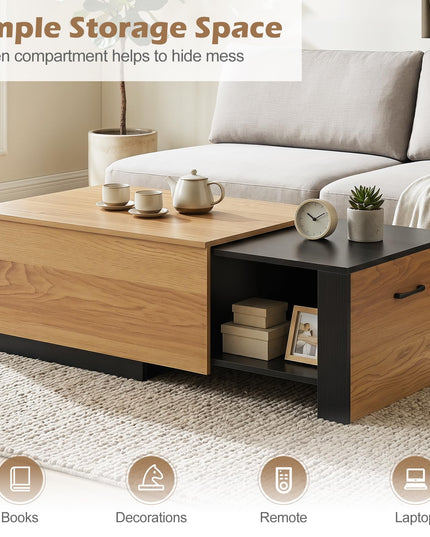Giantex Modern Rectangle Extendable Coffee Table with Concealed Storage Compartment