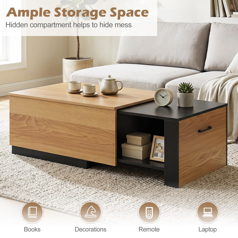 Giantex Modern Rectangle Extendable Coffee Table with Concealed Storage Compartment