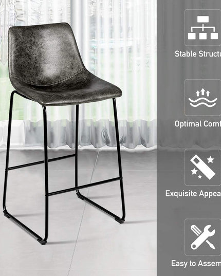 Vintage Faux Suede Bar Stools, with Metal Legs, Back and Footrest