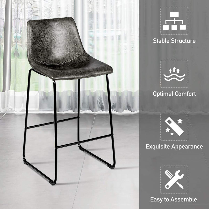 Vintage Faux Suede Bar Stools, with Metal Legs, Back and Footrest