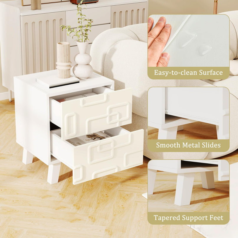 Giantex 2-Drawer Bedside Table with 3D Geometric Patterns for Small Space