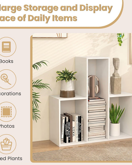 GIANTEX 3-Tier Bookshelf Wooden Convex Bookcase for Small Space