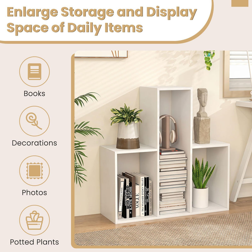 GIANTEX 3-Tier Bookshelf Wooden Convex Bookcase for Small Space