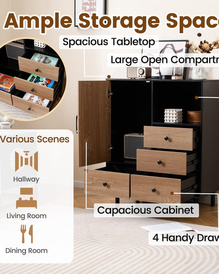 Giantex Storage Cabinet with 4 Drawers Mid Century Modern Buffet Sideboard