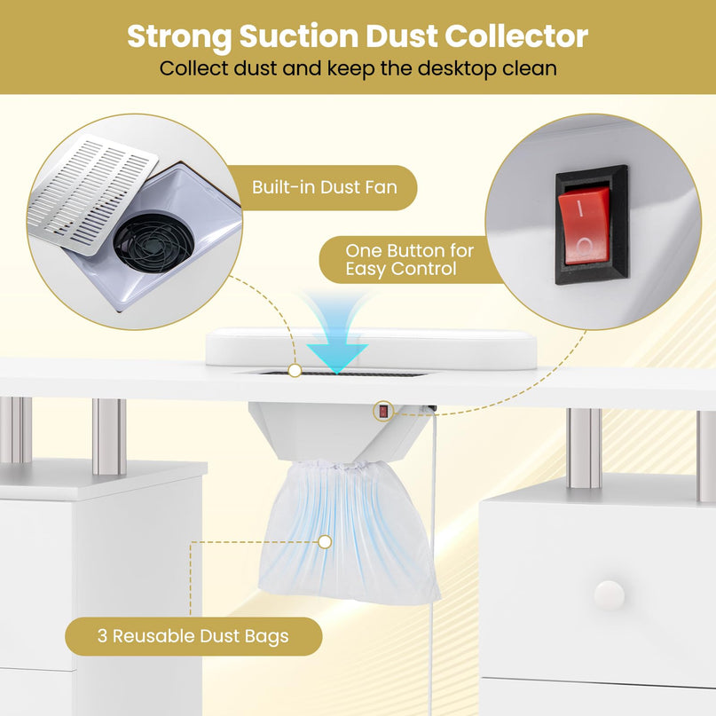 Giantex Nail Desk Manicure Table - Nail Table Station with Electric Dust Collector, 4 Drawers, Storage Cabinet