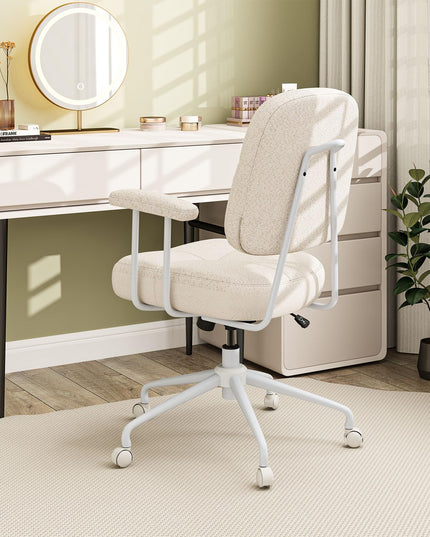 Giantex Mid Century Modren Office Chair, Faux Fur Desk Chair w/Armrest & Mid Back