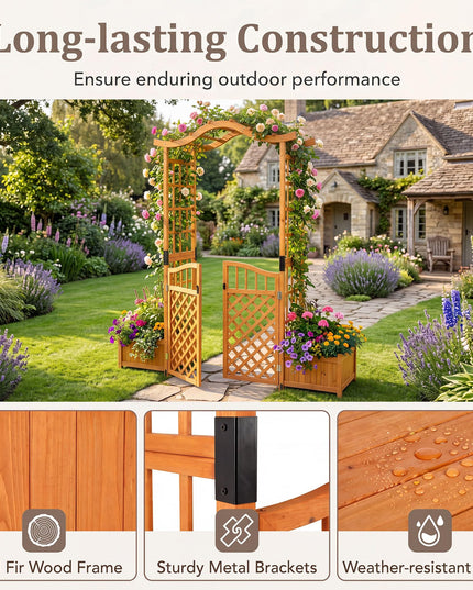 Giantex 83" Garden Arbor with Gate and 2 Planter Boxes
