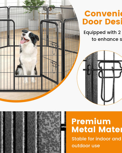 Giantex Dog Playpen Outdoor 32" H - 8/16 Panels Metal Pet Fence for Medium Dogs, Heavy Duty Dog Pen Exercise Fence with Door