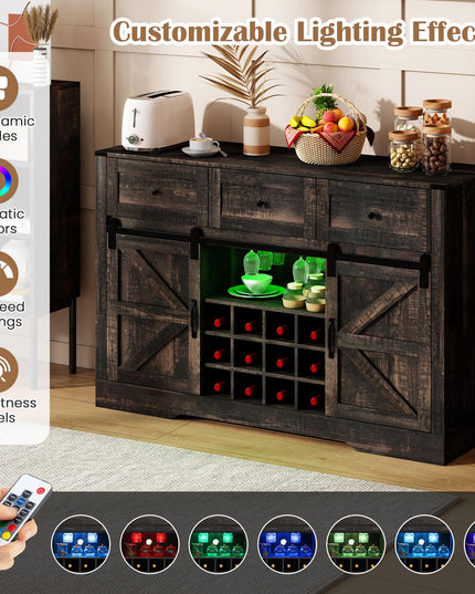 Giantex Wine Bar Cabinet with LED Lights 52" Buffet Sideboard