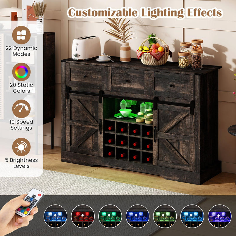 Giantex Wine Bar Cabinet with LED Lights 52" Buffet Sideboard