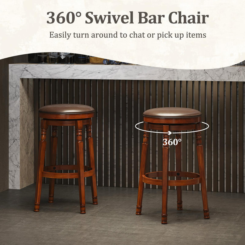 Giantex 29" Bar Height Swivel Bar Stools with Faux Leather Padded Seat & Footrests
