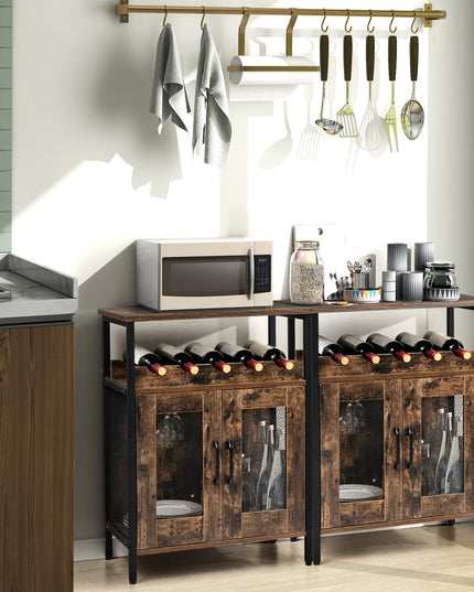 Giantex Wine Bar Cabinet, Industrial Liquor Cabinet with Glass Holder, Removable Wine Rack (Rustic Brown & Black)