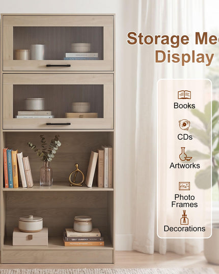 Giantex 4-Tier Tall Bookcase with Flip-up Doors