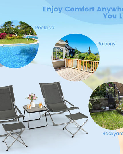 Giantex 5-Piece Patio Bistro Set, Folding Lounge Chairs with Footrest Stool & Side Table, Removable Cushion