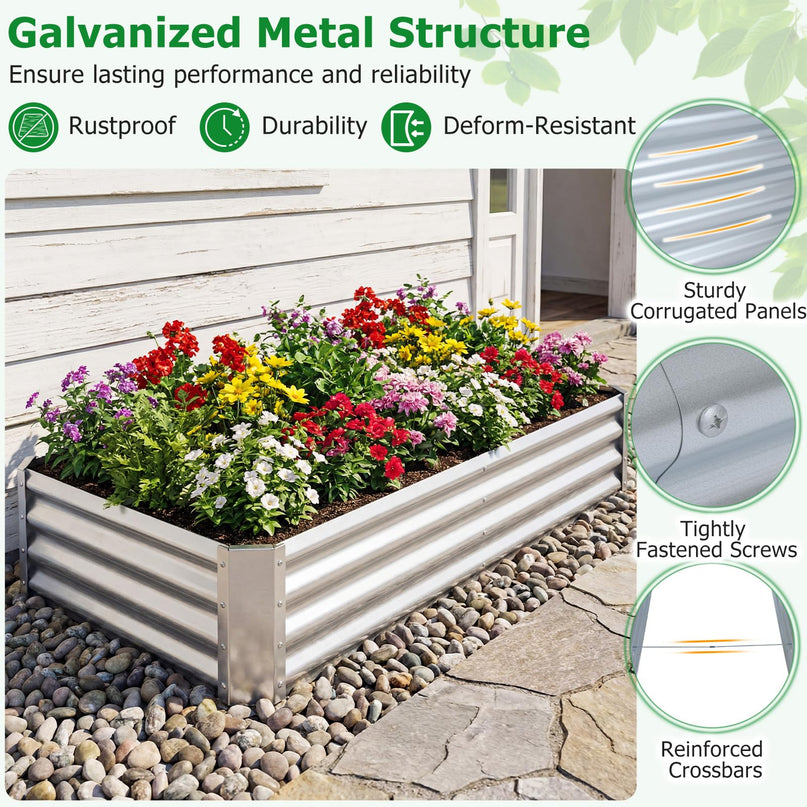 Giantex 6 x 3 x 1 FT Rectangular Galvanized Raised Garden Bed w/Open-Ended Base (1/2)