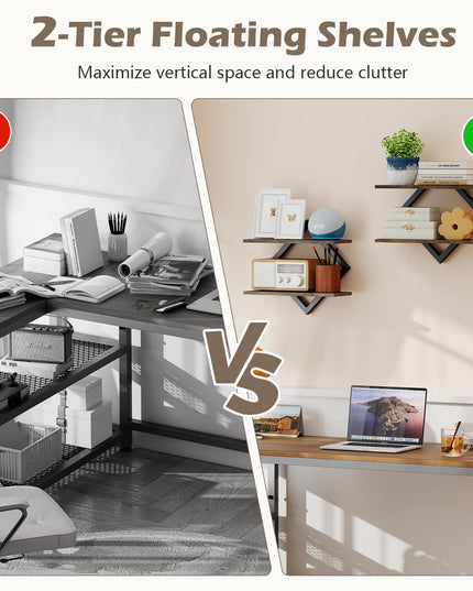 GIANTEX 2-Pack Diamond Shaped Floating Shelves for Wall