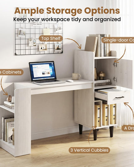 Giantex 59" Modern Computer Desk with Side Storage Shelves