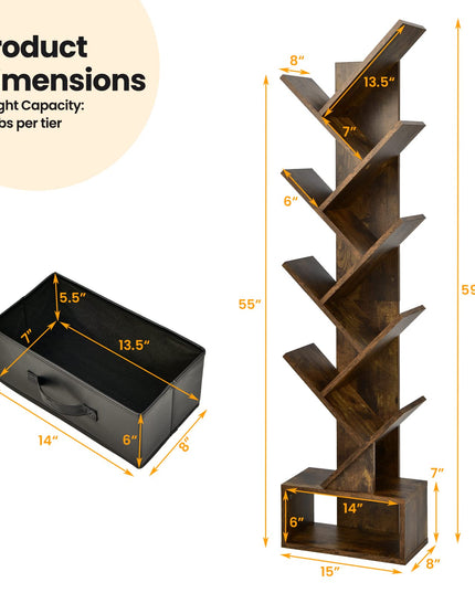 Giantex Tree Bookshelf with Drawer, 10 Shelf Space Saving