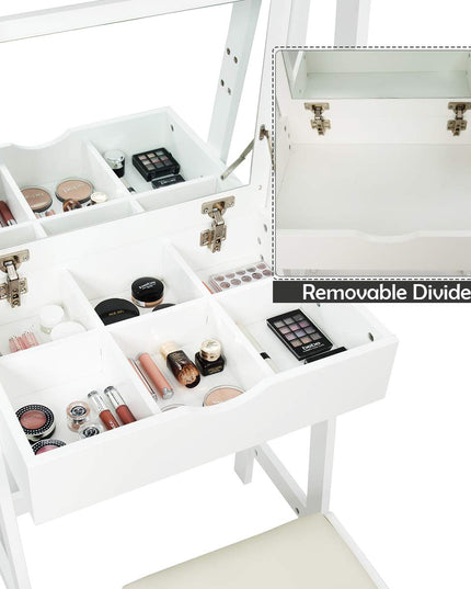 CHARMAID 3-in-1 Vanity Set with Flip Top Mirror, 6 Makeup Organizers, 2 Storage Shelves