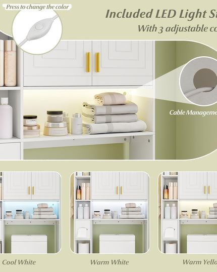 Giantex Over Toilet Bathroom Organizer with LED Light Paper Towel Holder