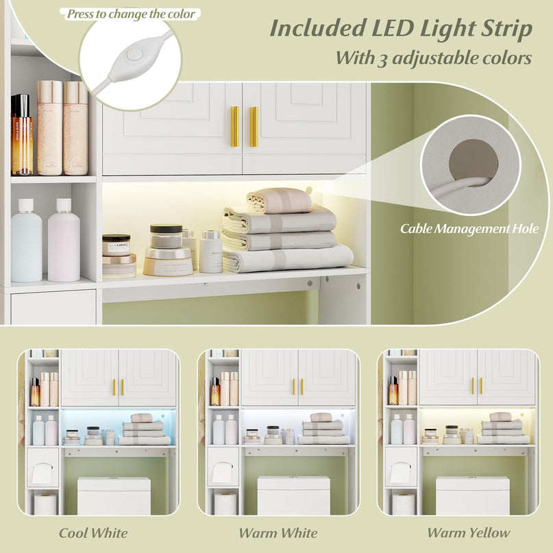 Giantex Over Toilet Bathroom Organizer with LED Light Paper Towel Holder
