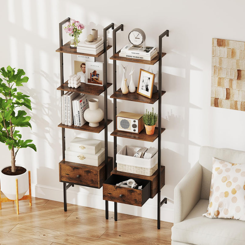 Giantex 5 Tier Ladder Bookcase with Drawer for Living Room
