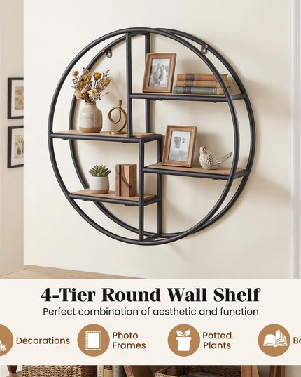 Giantex Industrial Style Round Wall Shelves for Living Room