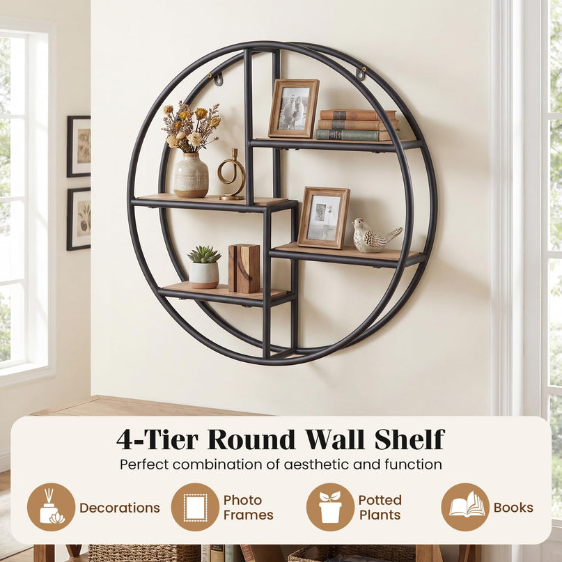 Giantex Industrial Style Round Wall Shelves for Living Room