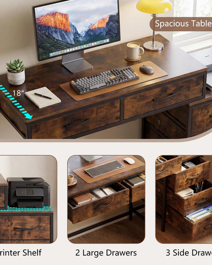Giantex Reversible Computer Desk with 5 Drawers