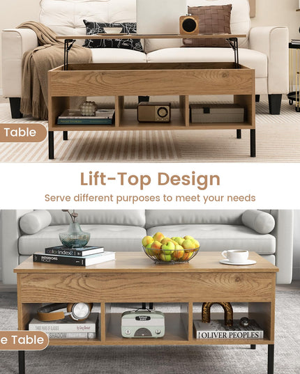 Giantex Lift Top Coffee Table - Living Room Center Table with Lifting Tabletop, Natural