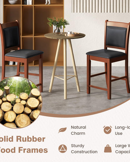 Giantex 24.5" Bar Stools Set of 2, Upholstered Counter Height Bar Stools w/Faux Leather Cushion & Footrest