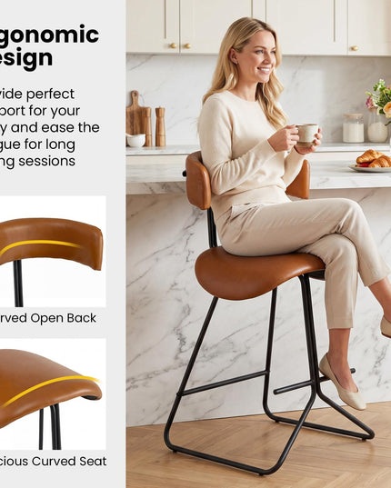 Giantex 25" Faux Leather Upholstered Armless Counter Height Chairs with Metal Legs & Footrest