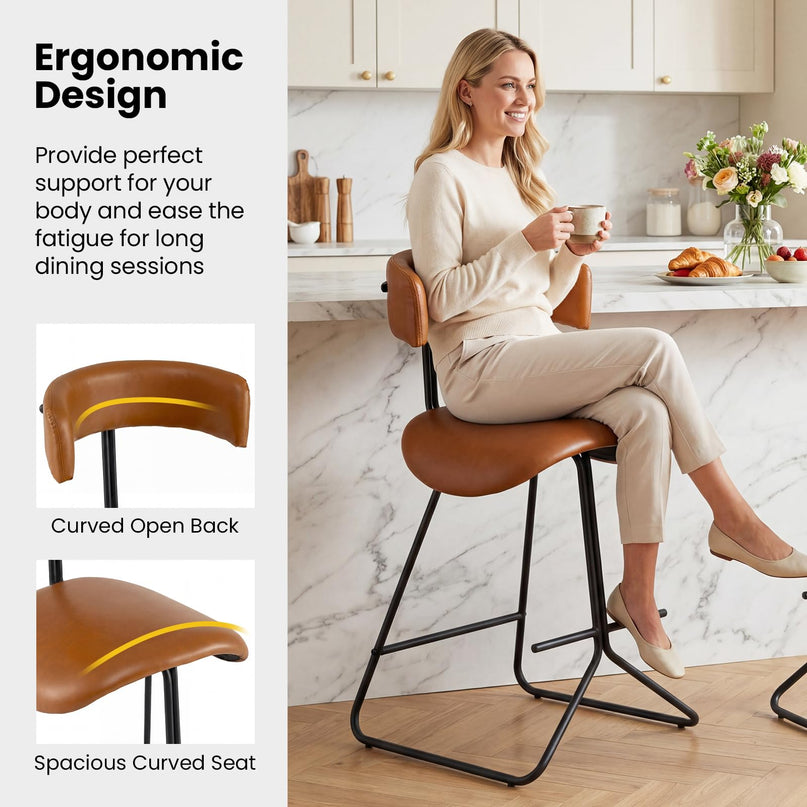 Chaises de comptoir Giantex 25" sans accoudoirs, rembourrées en similicuir, avec pieds et repose-pieds en métal