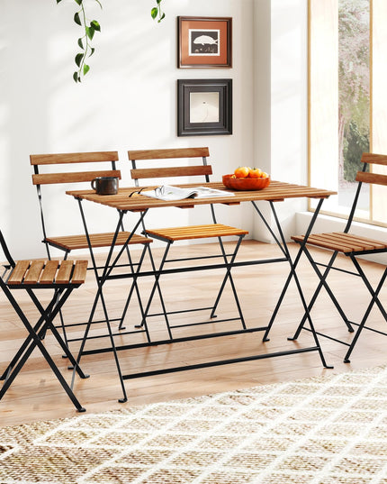 Giantex Acacia Wood Bistro Table with 4 Folding Patio Chairs for Yard Porch Garden Poolside