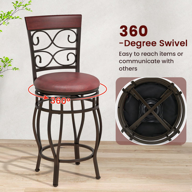 Giantex 26" Swivel Bar Stools with Upholstered PU Leather Seat & Footrest