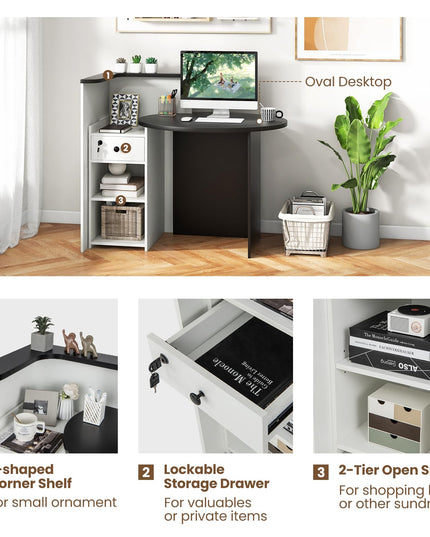 Giantex Reception Desk, Front Counter Desk with Lockable Drawer, Checkout Table with Round Tabletop