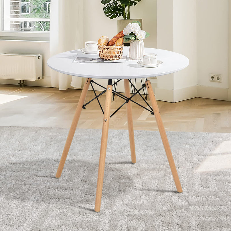 Giantex Dining Table, Round Dining Room Table with Solid Beech Wood Legs