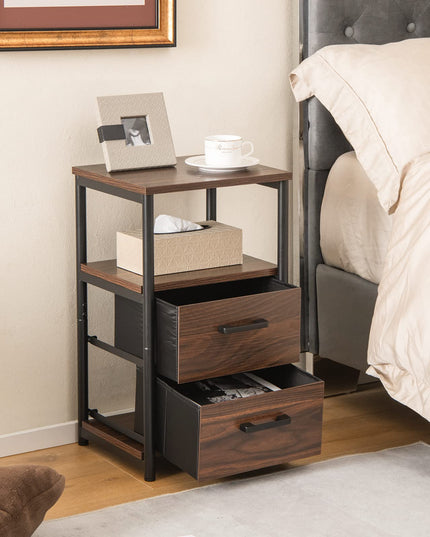 Giantex Nightstand, Bedside Table with 2 Fabric Drawers & Open Wood Shelf Storage