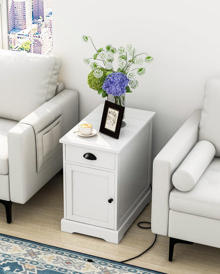 Table d'appoint Giantex avec station de recharge (lot de 2), table d'appoint à plateau relevable avec ports USB et prises électriques, blanc
