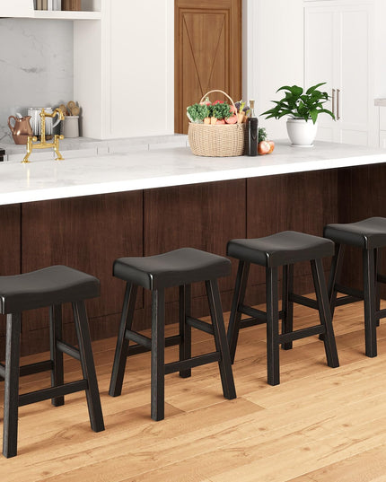Giantex 24" Bar Stools Set, Counter Height Saddle Bar Stools w/Footrests, Acacia Wood Seats, Rubber Wood Crossbars