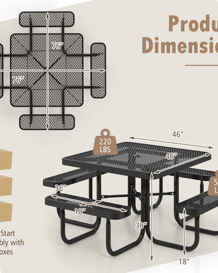 Giantex Picnic Table Set for 8 Persons, Heavy Duty Outdoor Table and Bench Set w/Umbrella Hole