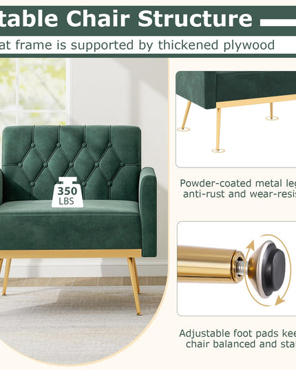 Giantex Modern Velvet Accent Chair Set of 1/2, Mid-Century Upholstered Single Sofa Chair w/Button Tufted Back