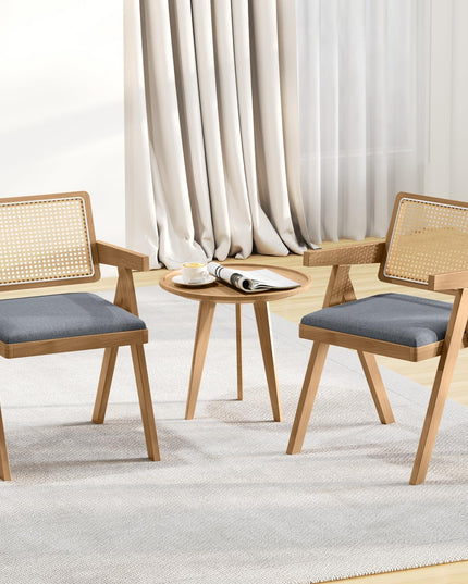 Giantex Rattan Dining Chairs, Leathaire Kitchen Chairs w/Armrests & Padded Cushion