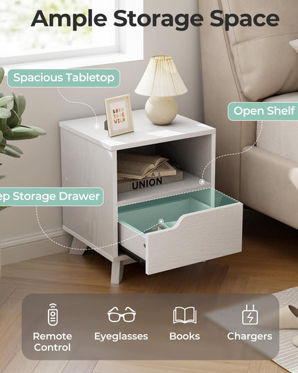 Giantex 2 Tier Nightstand, Mid Century Modern Bedside Table with Storage Drawer & Open Shelf