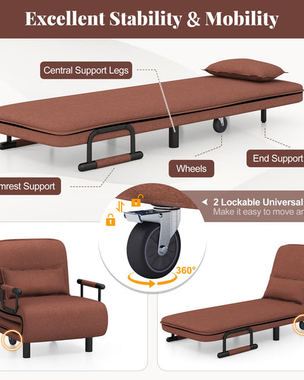 Giantex Convertible Sofa Bed, 3-in-1 Folding Sleeper Chair with 5-Position Adjustable Backrest