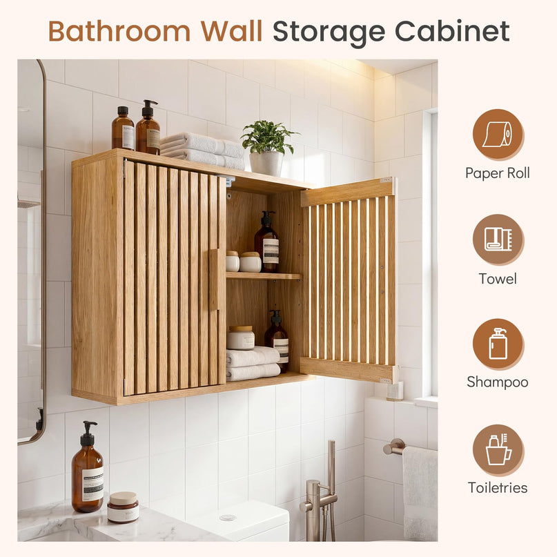 Giantex Bathroom Wall Cabinet Wall Mounted Wooden Medicine Cabinet