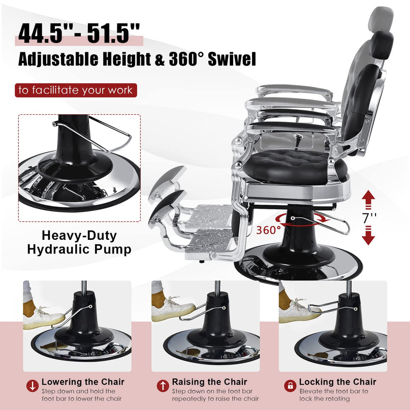 Giantex Vintage Barber Chair, 360-degree Swivel Reclining Salon Chair for Hair Stylist