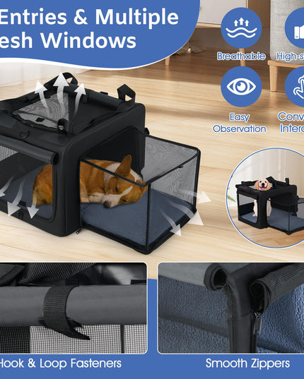 Giantex Portable Dog Crate for Travel Expandable Soft-Sided Pet Carrier with Mesh Windows